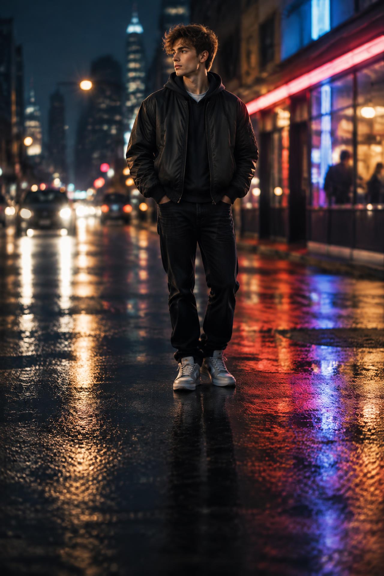Lifestyle portrait on a city street at night, by Marich Studios